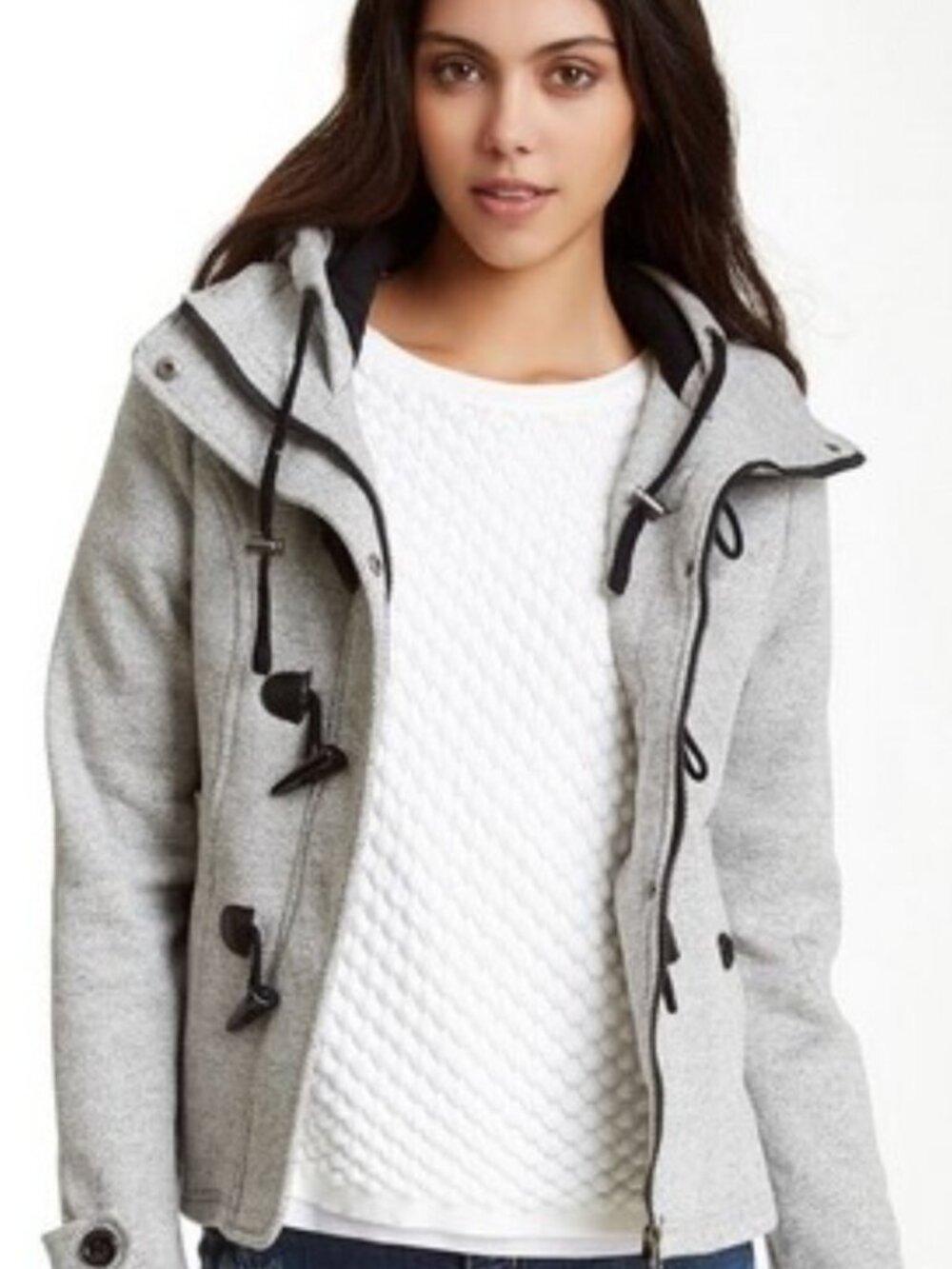 Hooded Tweed Coat - Full Zip and Toggle Button (sz XL)